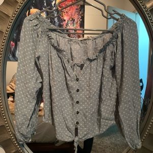 Rewind Light Blue Polka Dot Off Shoulder top